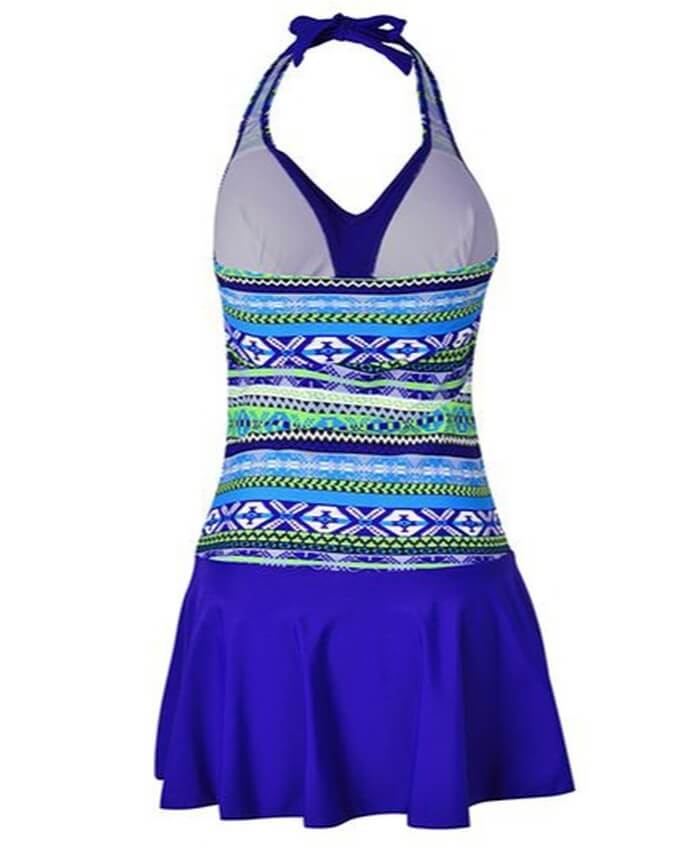 Printed Padded Royal Blue Halter Neck Swimdress